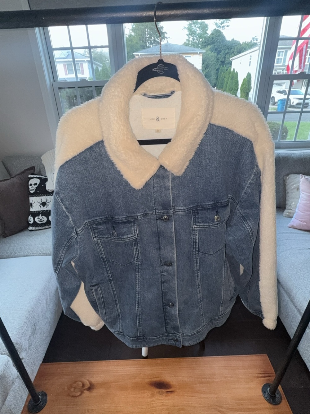 Lou & Grey XL Sherpa Denim Jacket Blue White Teddy Fleece Oversized